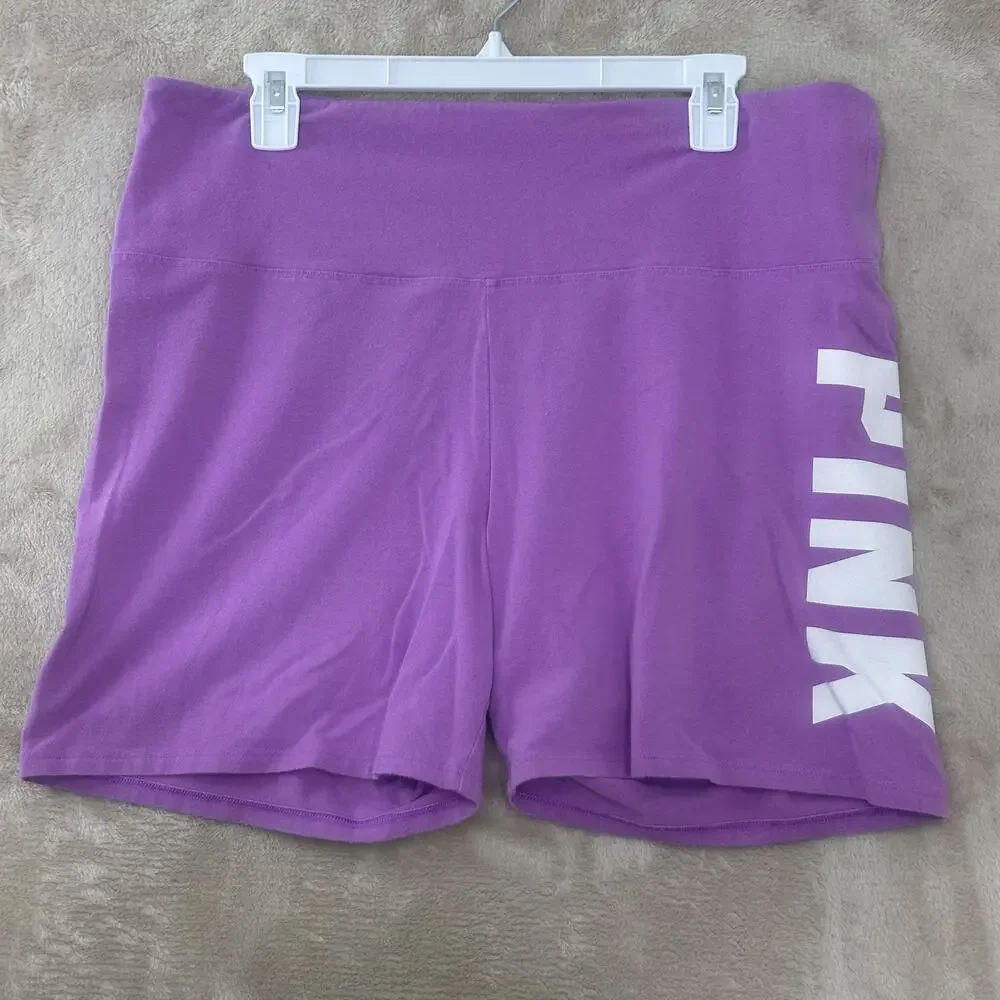 PINK Victoria's Secret Shorts Womens XXL Purple Biker Logo Stretch Activewear